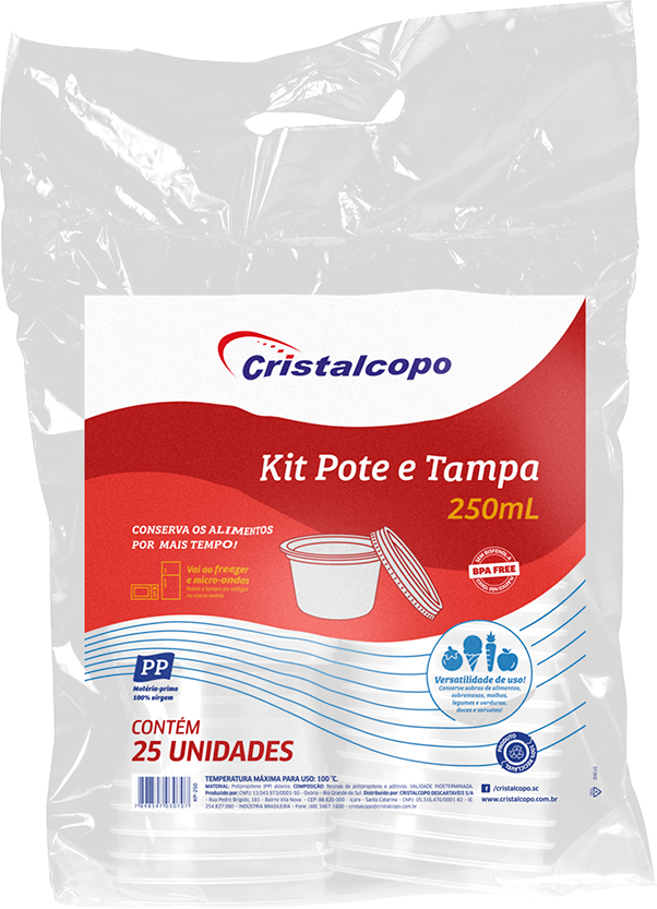 POTE DESCARTABLE CON TAPA 250ml TRANS. PP (25 UN)