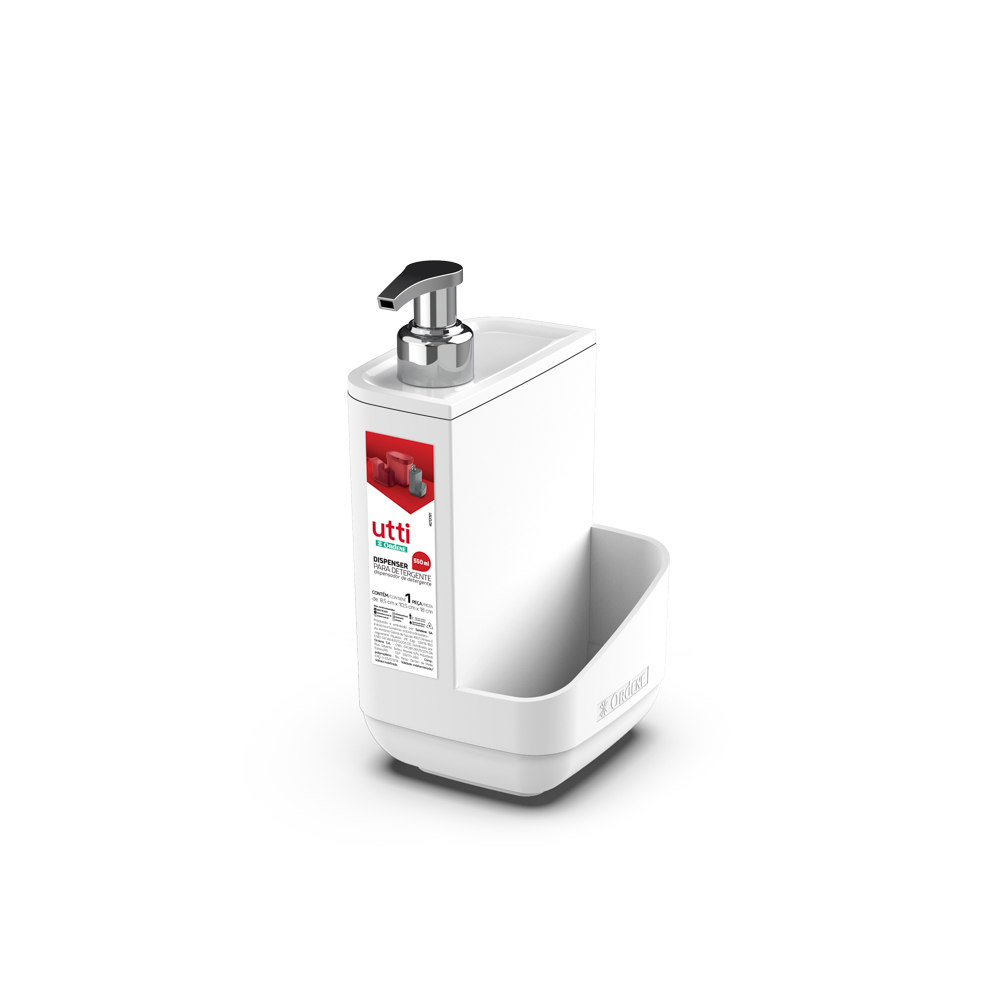 PORTA JABON LIQUIDO 550ml C/SOPORTE P/ ESPONJA BLANCO