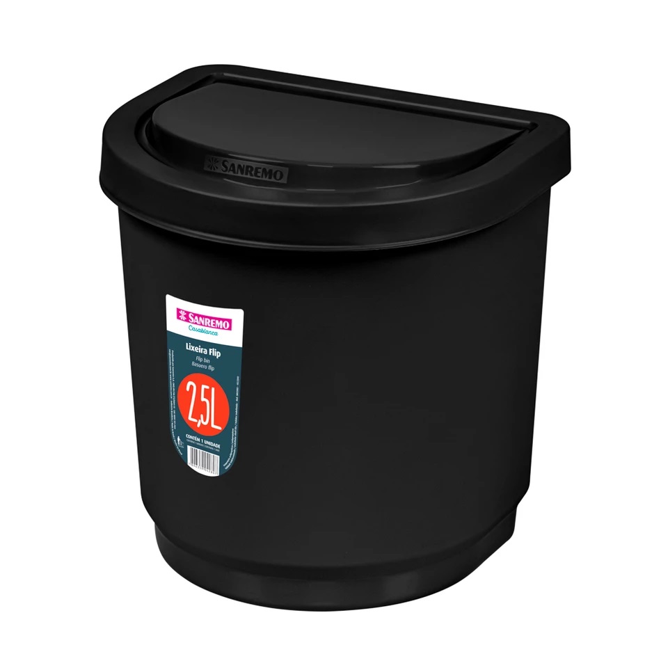 BASURERO C/FLIP NEGRO 2,5L