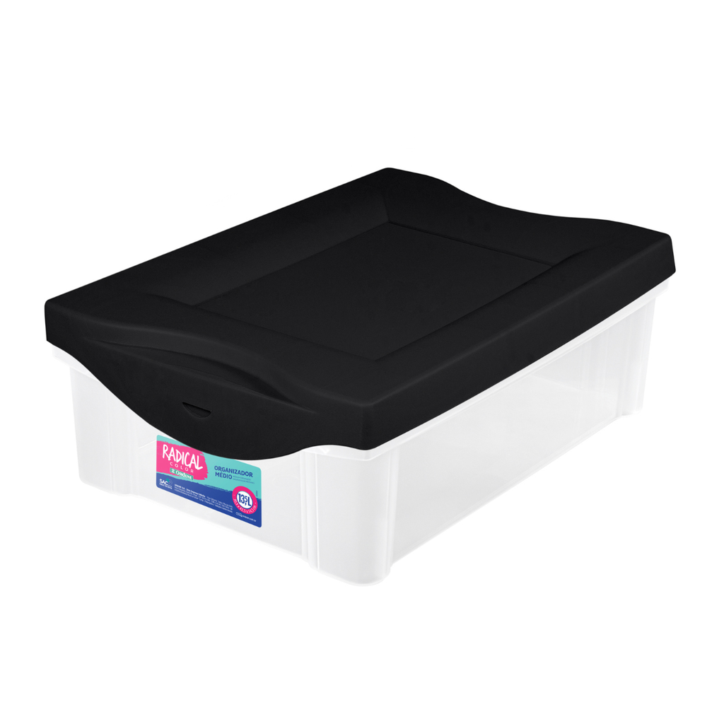 *CAJA ORGANIZADORA  BAJA TAPA NEGRA  13,5 LITROS.