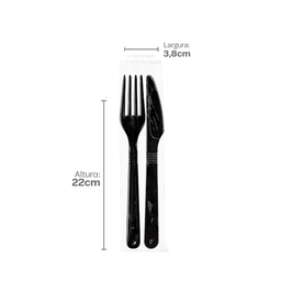 [S724] PACK TENEDOR Y CUCHILLO ENVASADO INDIVIDUAL NEGRO PS FUERTE PAQ. X 250 UNID